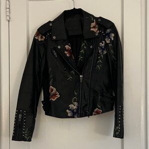 BlankNYC Floral Embroidered Black Leather Jacket
